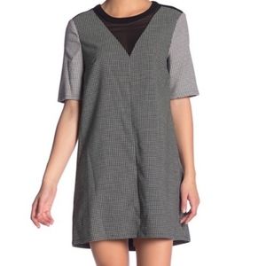 BCBG Generation Black & White Checkered Sheath Dress with Sheer V Neck XS